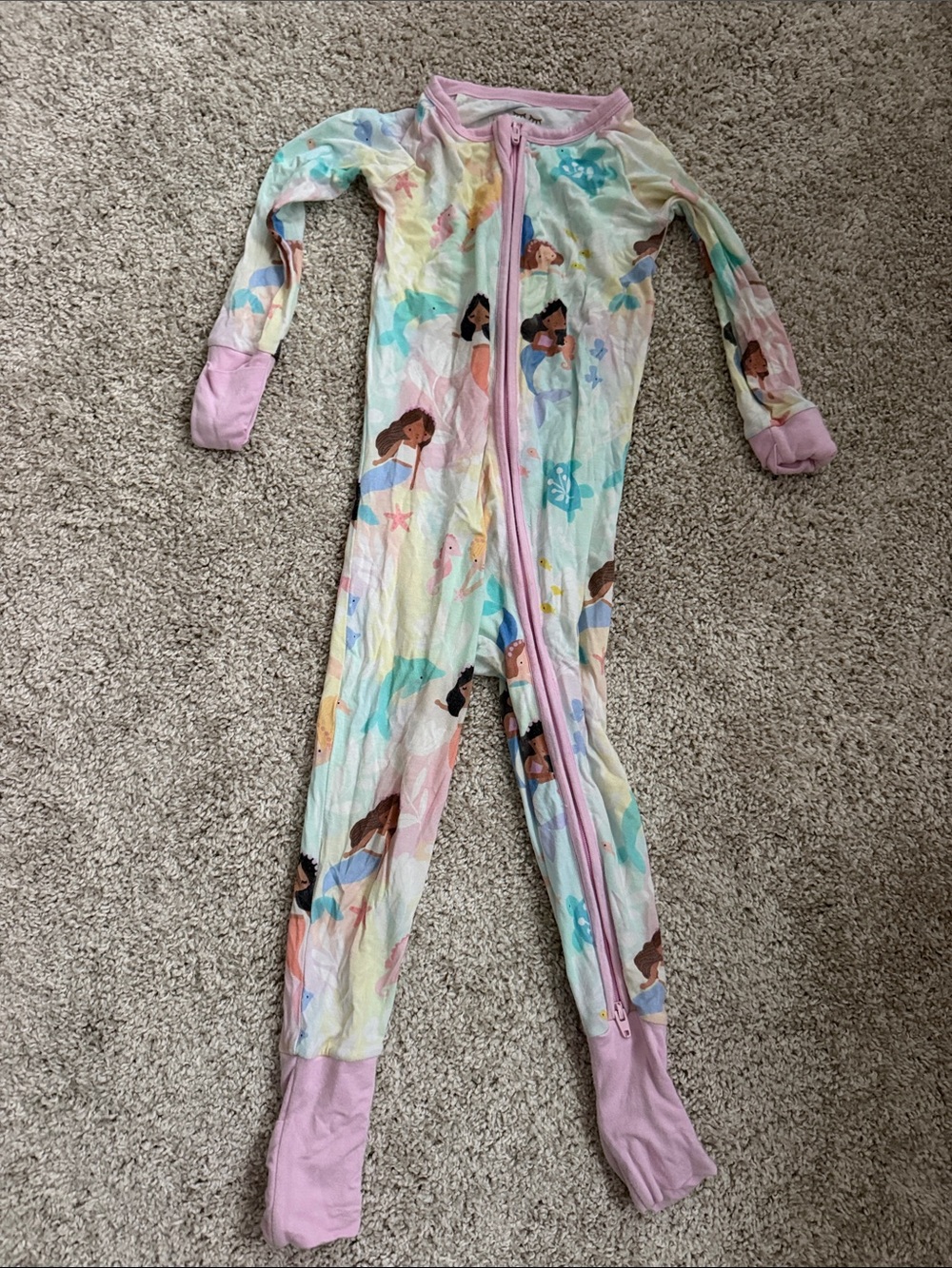 Girls' Mermaid Print Zip-Front One-Piece Bamboo Pajamas